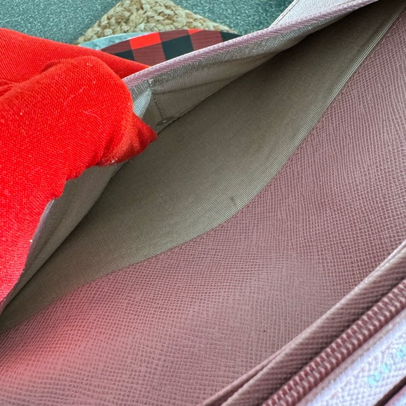 BURBERRY bi-fold wallet embossed leather pink check pattern long L-shaped zipper - Picture 11 of 17